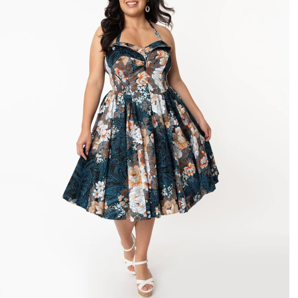 NWT UNIQUE VINTAGE NAVY ORCHARD SWING DRESS - Picture 9 of 11